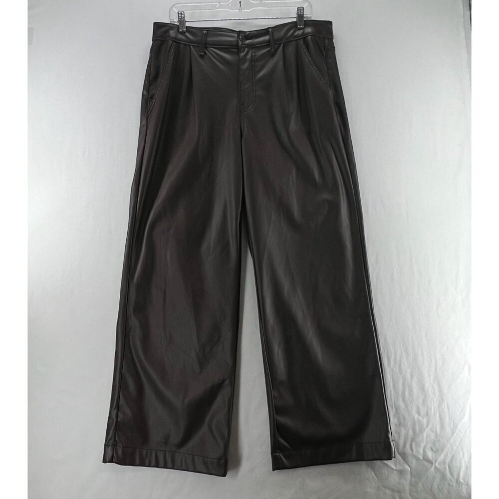 Time and Tru Faux Leather Wide Leg Trousers Womens Sz 14 High Rise Pleated Brown
